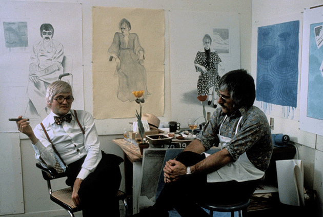 David Hockney and Kenneth Tyler at the Gemini G.E.L. Studios, a film still from Reaching Out: Ken Tyler. Image: © Sid Avery / mptvimages.com